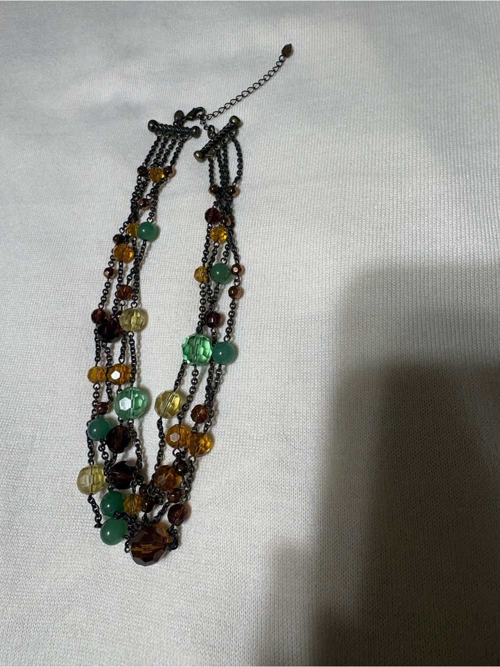 Lia Sophia Multi-Strand Green and Amber Beaded Necklace